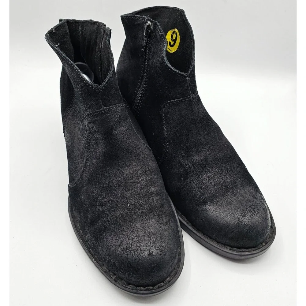 Born Boots Womens 9 Black Rough Michel Ankle Booties‎ Block Heel Zipper D89709